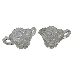 Vintage Clear Glass Sugar Bowl and Creamer Set Cut Glass Serving‎ Pieces